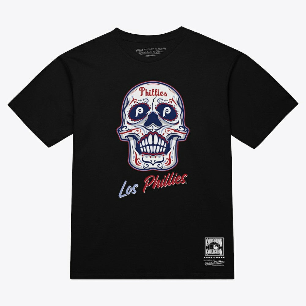Philadelphia Phillies Women's Sugar Skull Boxy T-Shirt - Black | Mitchell & Ness