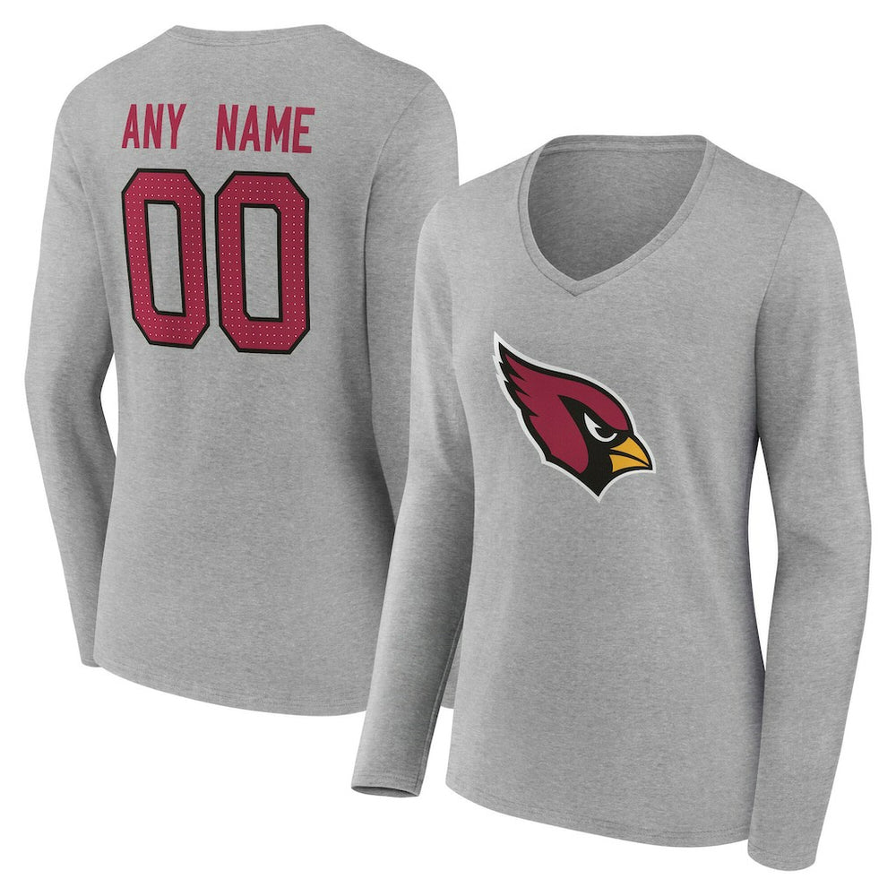 Arizona Cardinals Women's Team Authentic Personalized Name & Number Long Sleeve V-Neck T-Shirt - Gray sale