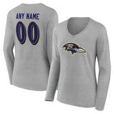 Baltimore Ravens Women's Team Authentic Personalized Name & Number Long Sleeve V-Neck T-Shirt - Gray sale