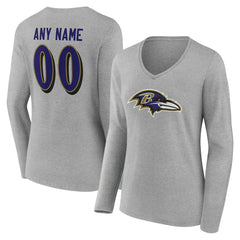 Baltimore Ravens Women's Team Authentic Personalized Name & Number Long Sleeve V-Neck T-Shirt - Gray sale