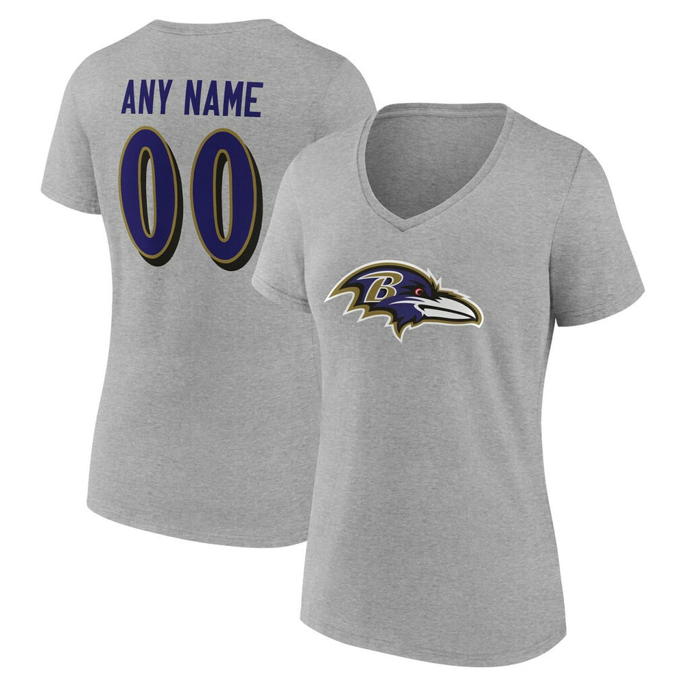 Baltimore Ravens Women's Team Authentic Personalized Name & Number V-Neck T-Shirt - Gray cheap