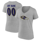 Baltimore Ravens Women's Team Authentic Personalized Name & Number V-Neck T-Shirt - Gray cheap