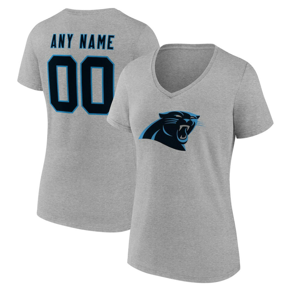 Carolina Panthers Women's Team Authentic Personalized Name & Number V-Neck T-Shirt - Gray on sale