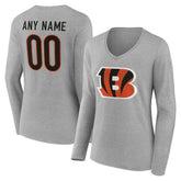 Cincinnati Bengals Women's Team Authentic Personalized Name & Number Long Sleeve V-Neck T-Shirt - Gray on sale