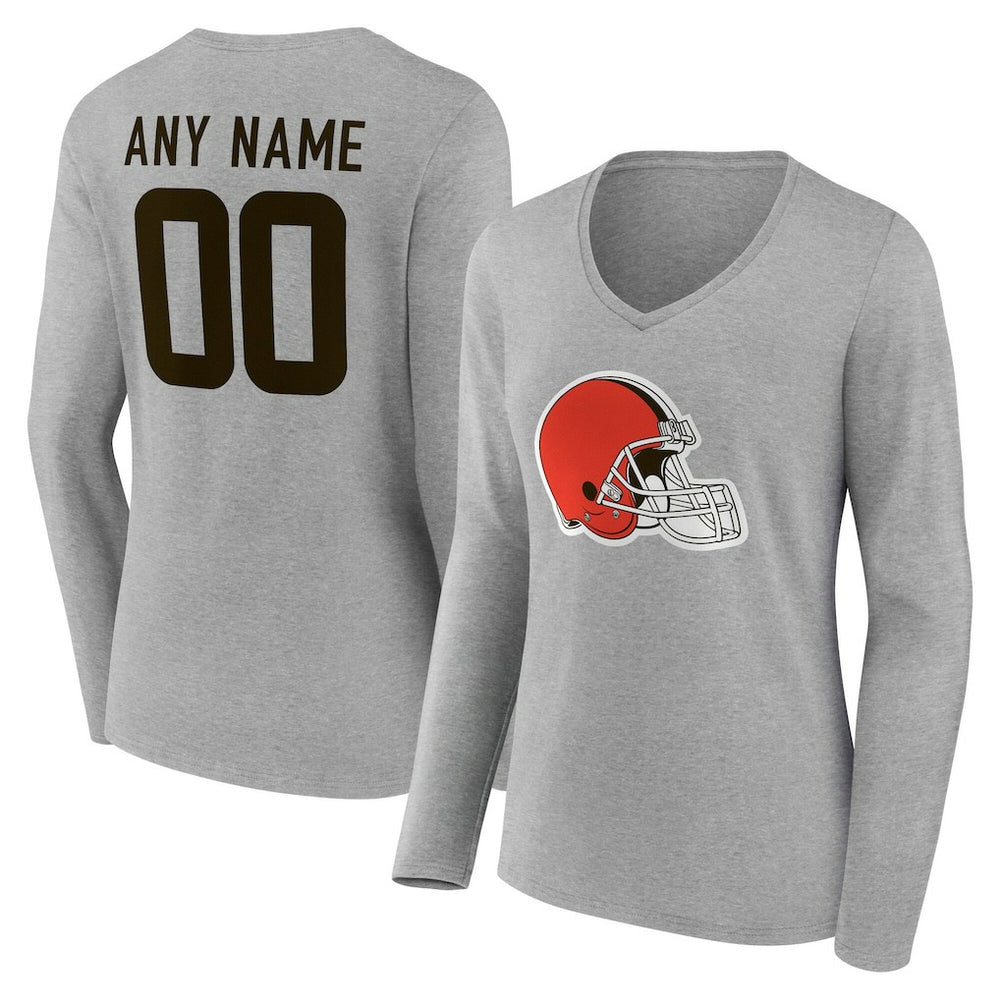 Cleveland Browns Women's Team Authentic Personalized Name & Number Long Sleeve V-Neck T-Shirt - Gray outlet