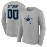 Dallas Cowboys Team Authentic Personalized Name & Number Long Sleeve T-Shirt - Gray discount