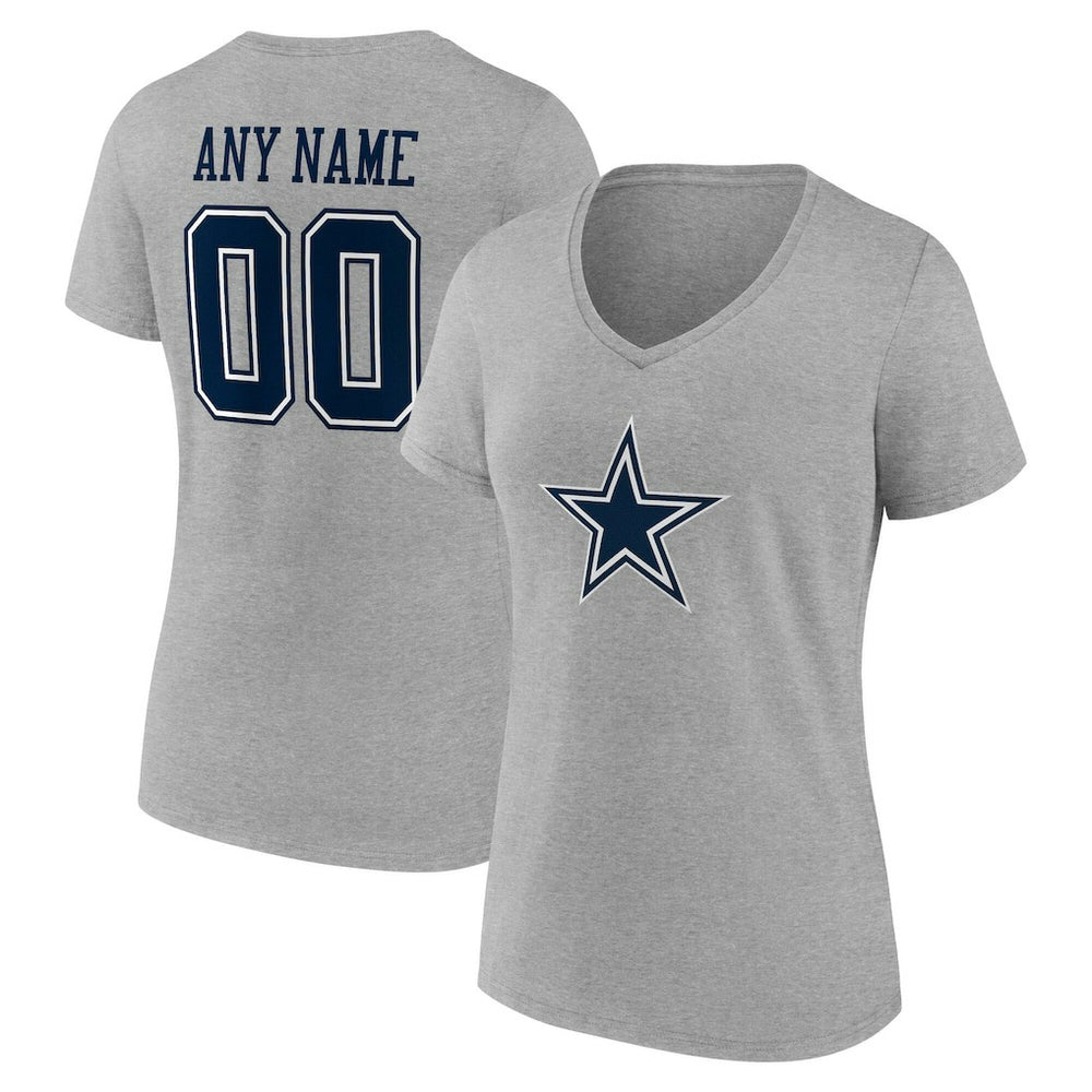 Dallas Cowboys Women's Team Authentic Personalized Name & Number V-Neck T-Shirt - Gray on sale