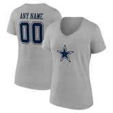 Dallas Cowboys Women's Team Authentic Personalized Name & Number V-Neck T-Shirt - Gray on sale