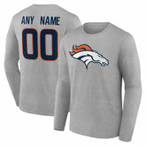 Denver Broncos Team Authentic Personalized Name & Number Long Sleeve T-Shirt - Gray outlet