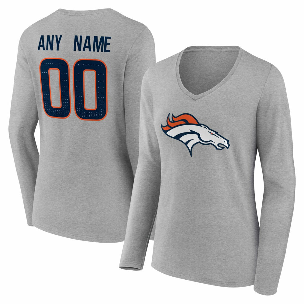 Denver Broncos Women's Team Authentic Personalized Name & Number Long Sleeve V-Neck T-Shirt - Gray discount