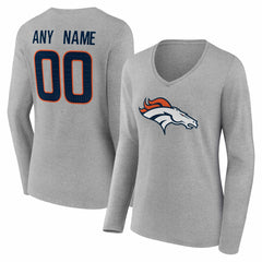 Denver Broncos Women's Team Authentic Personalized Name & Number Long Sleeve V-Neck T-Shirt - Gray discount