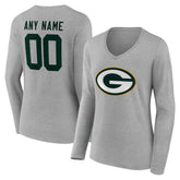 Green Bay Packers Women's Team Authentic Personalized Name & Number Long Sleeve V-Neck T-Shirt - Gray outlet