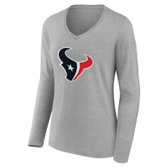 Houston Texans Women's Team Authentic Personalized Name & Number Long Sleeve V-Neck T-Shirt - Gray cheap