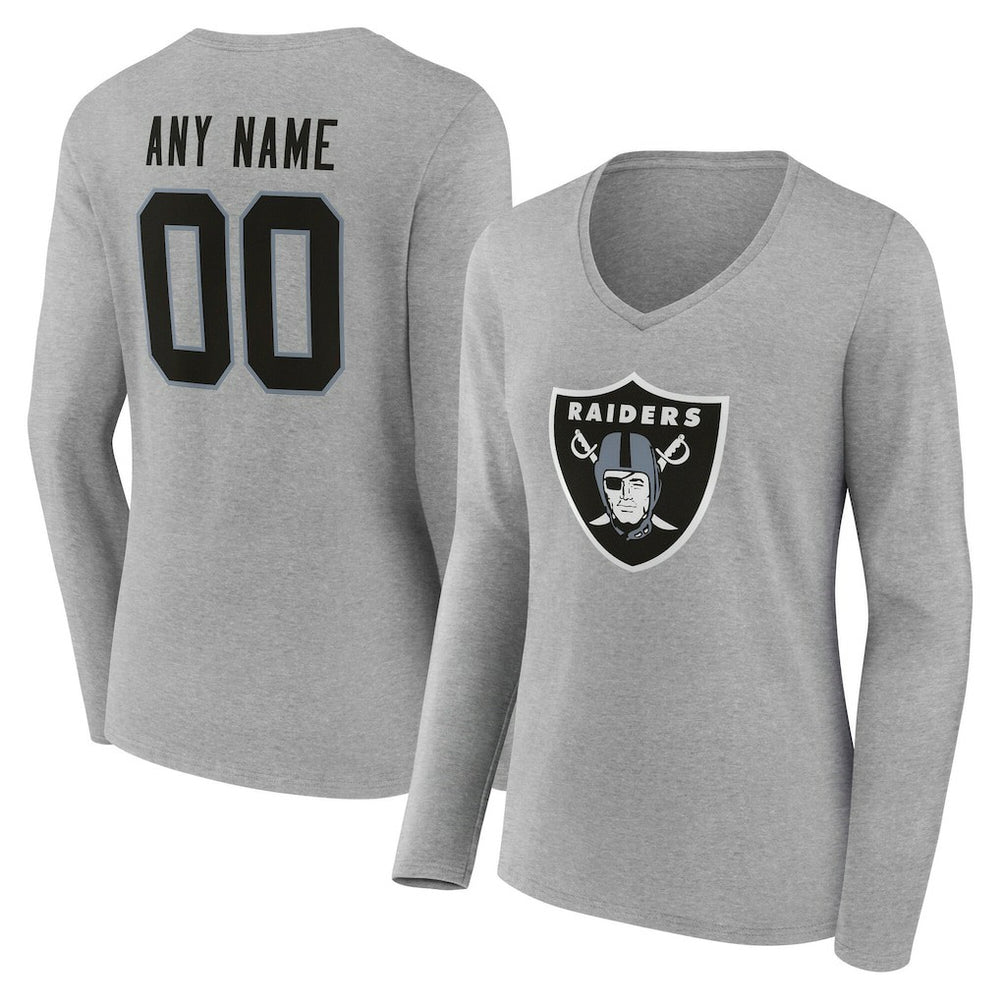 Las Vegas Raiders Women's Team Authentic Personalized Name & Number Long Sleeve V-Neck T-Shirt - Gray on sale