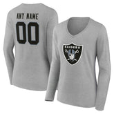 Las Vegas Raiders Women's Team Authentic Personalized Name & Number Long Sleeve V-Neck T-Shirt - Gray on sale