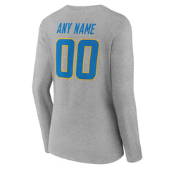 Los Angeles Chargers Women's Team Authentic Personalized Name & Number Long Sleeve V-Neck T-Shirt - Gray online