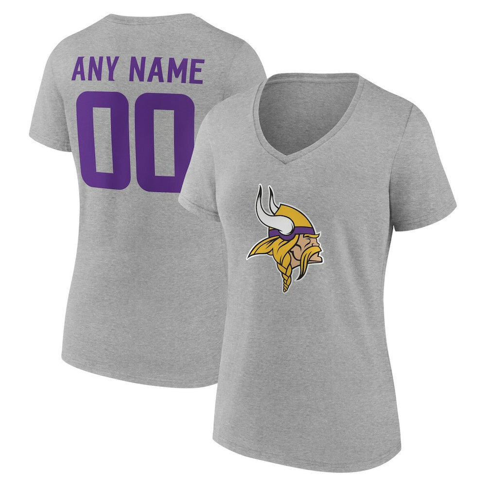 Minnesota Vikings Women's Team Authentic Personalized Name & Number V-Neck T-Shirt - Gray cheap