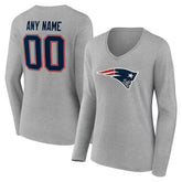 New England Patriots Women's Team Authentic Personalized Name & Number Long Sleeve V-Neck T-Shirt - Gray cheap