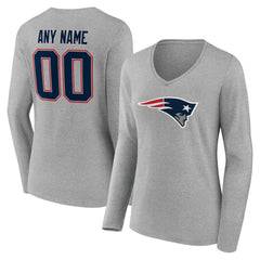 New England Patriots Women's Team Authentic Personalized Name & Number Long Sleeve V-Neck T-Shirt - Gray cheap