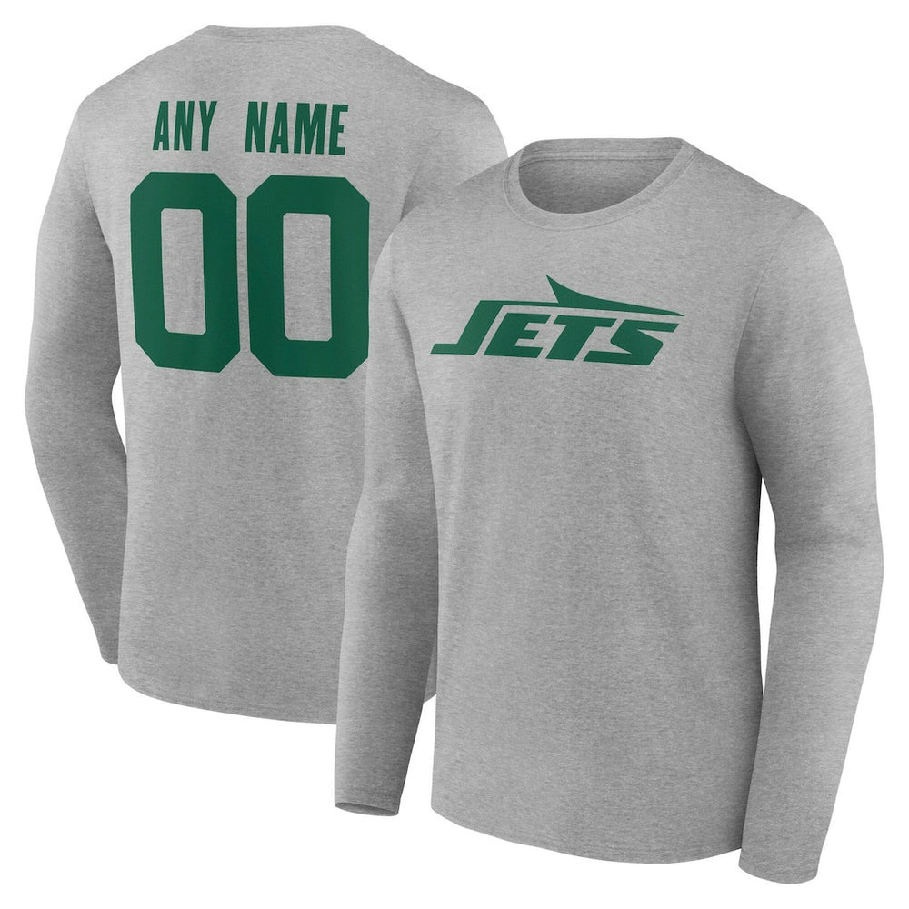 New York Jets Team Authentic Personalized Name & Number Long Sleeve T-Shirt - Gray discount