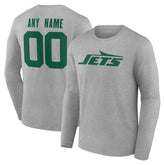 New York Jets Team Authentic Personalized Name & Number Long Sleeve T-Shirt - Gray discount