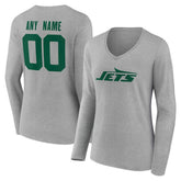 New York Jets Women's Team Authentic Personalized Name & Number Long Sleeve V-Neck T-Shirt - Gray outlet