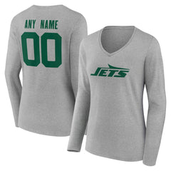 New York Jets Women's Team Authentic Personalized Name & Number Long Sleeve V-Neck T-Shirt - Gray outlet