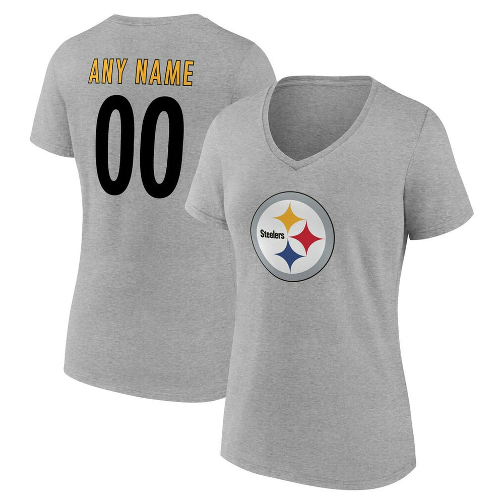 Pittsburgh Steelers Women's Team Authentic Personalized Name & Number V-Neck T-Shirt - Gray cheap