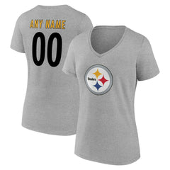 Pittsburgh Steelers Women's Team Authentic Personalized Name & Number V-Neck T-Shirt - Gray cheap
