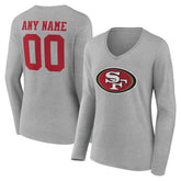 San Francisco 49ers Women's Team Authentic Personalized Name & Number Long Sleeve V-Neck T-Shirt - Gray outlet