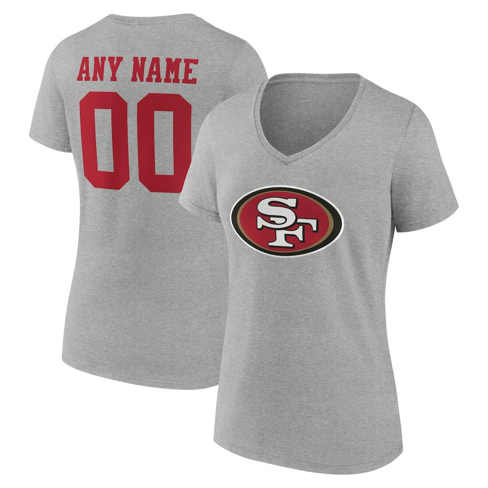 San Francisco 49ers Women's Team Authentic Personalized Name & Number V-Neck T-Shirt - Gray for sale