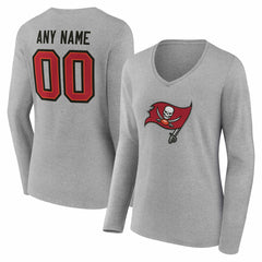 Tampa Bay Buccaneers Women's Team Authentic Personalized Name & Number Long Sleeve V-Neck T-Shirt - Gray on sale