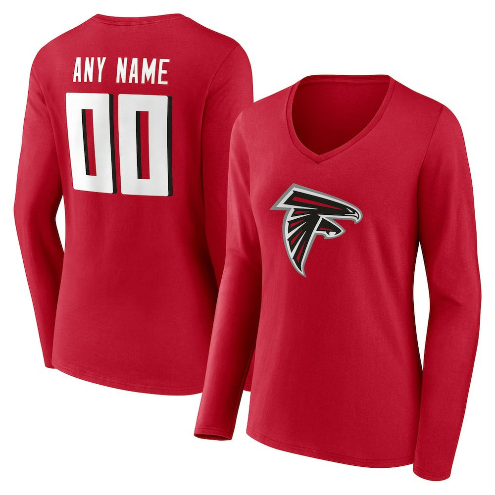 Atlanta Falcons Women's Team Authentic Personalized Name & Number Long Sleeve V-Neck T-Shirt - Red outlet