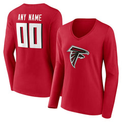 Atlanta Falcons Women's Team Authentic Personalized Name & Number Long Sleeve V-Neck T-Shirt - Red outlet