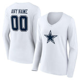 Dallas Cowboys Women's Team Authentic Personalized Name & Number Long Sleeve V-Neck T-Shirt - White discount