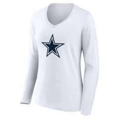 Dallas Cowboys Women's Team Authentic Personalized Name & Number Long Sleeve V-Neck T-Shirt - White discount