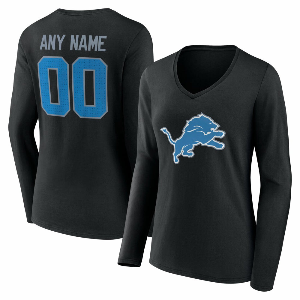 Detroit Lions Women's Team Authentic Personalized Name & Number Long Sleeve V-Neck T-Shirt - Black cheap