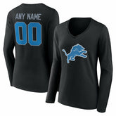 Detroit Lions Women's Team Authentic Personalized Name & Number Long Sleeve V-Neck T-Shirt - Black cheap