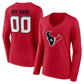 Houston Texans Women's Team Authentic Personalized Name & Number Long Sleeve V-Neck T-Shirt - Red discount