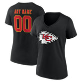 Kansas City Chiefs Women's Team Authentic Personalized Name & Number V-Neck T-Shirt - Black for sale