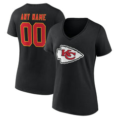 Kansas City Chiefs Women's Team Authentic Personalized Name & Number V-Neck T-Shirt - Black for sale