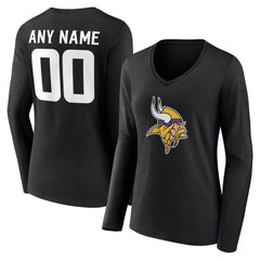 Minnesota Vikings Women's Team Authentic Personalized Name & Number Long Sleeve V-Neck T-Shirt - Black for sale