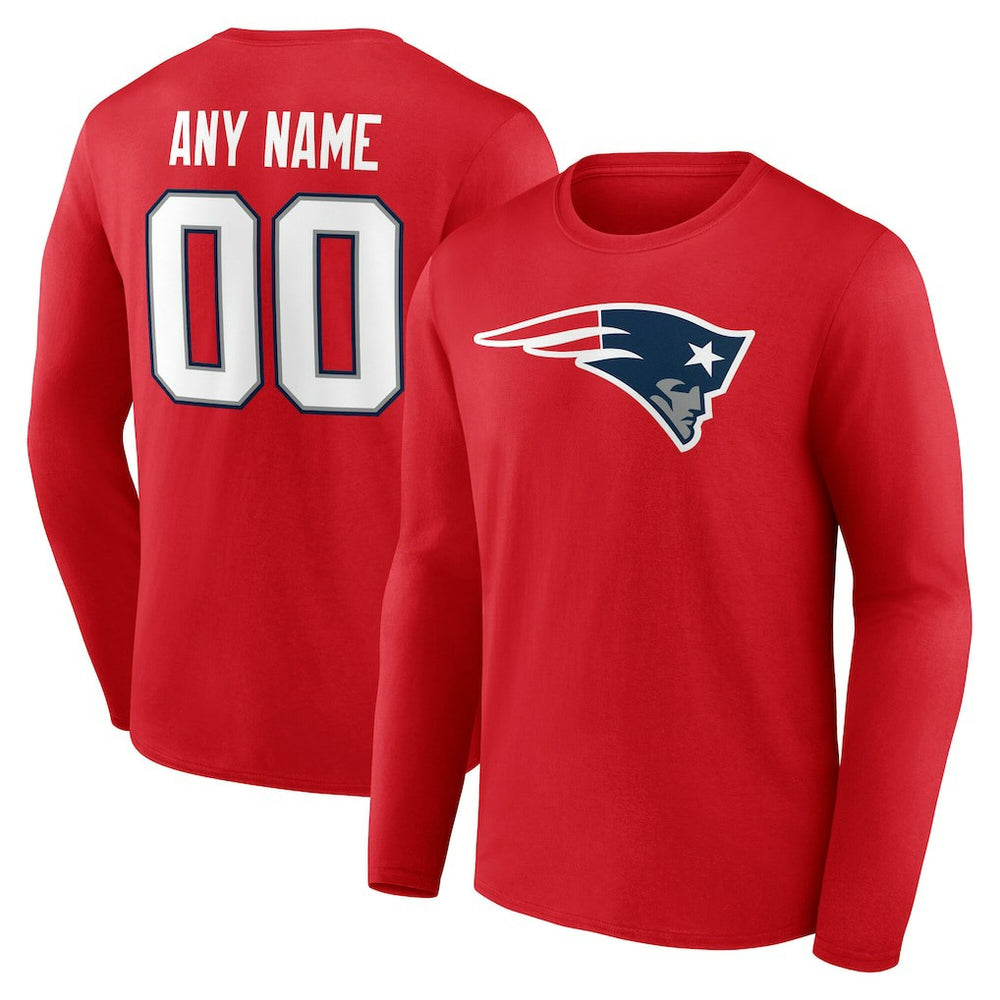 New England Patriots Team Authentic Personalized Name & Number Long Sleeve T-Shirt - Red cheap