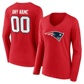 New England Patriots Women's Team Authentic Personalized Name & Number Long Sleeve V-Neck T-Shirt - Red discount