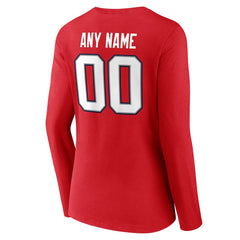 New England Patriots Women's Team Authentic Personalized Name & Number Long Sleeve V-Neck T-Shirt - Red discount
