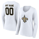 New Orleans Saints Women's Team Authentic Personalized Name & Number Long Sleeve V-Neck T-Shirt - White for sale
