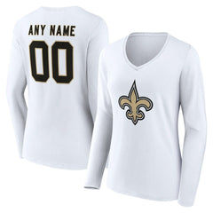 New Orleans Saints Women's Team Authentic Personalized Name & Number Long Sleeve V-Neck T-Shirt - White for sale
