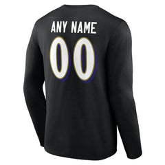 Baltimore Ravens Team Authentic Personalized Name & Number Long Sleeve T-Shirt - Black on sale