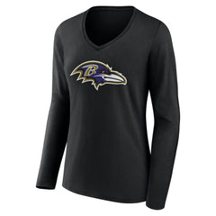 Baltimore Ravens Women's Team Authentic Personalized Name & Number Long Sleeve V-Neck T-Shirt - Black on sale