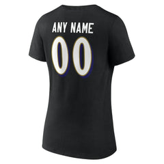 Baltimore Ravens Women's Team Authentic Personalized Name & Number V-Neck T-Shirt - Black on sale